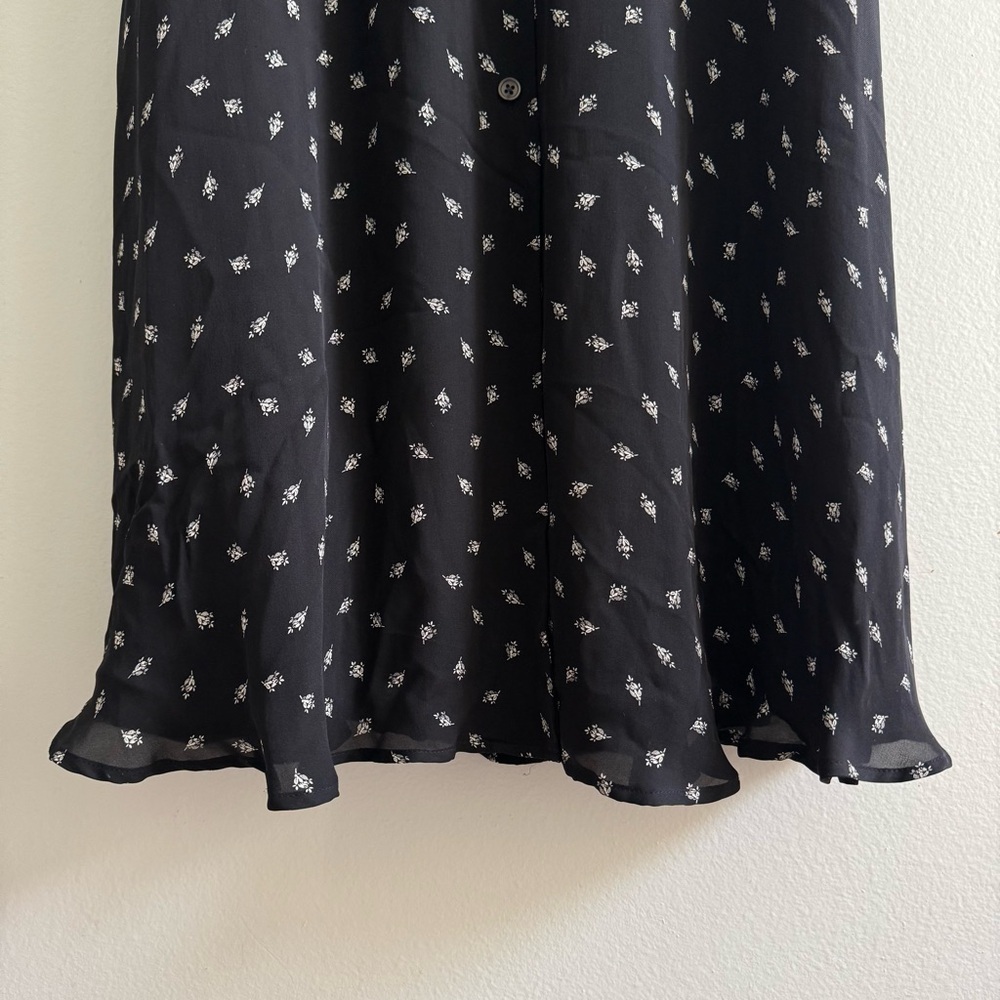 LAUREN Ralph Lauren Black Ditsy Floral 100% Silk Collared Maxi Button Up Dress 4 - Picture 8 of 12